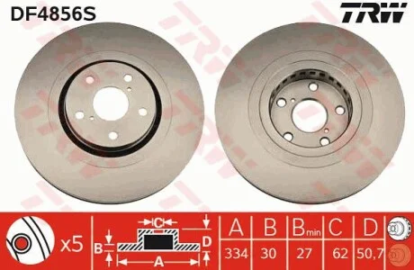 Диск гальмівний LEXUS GS300/430/460 FL "05>> TRW DF4856S
