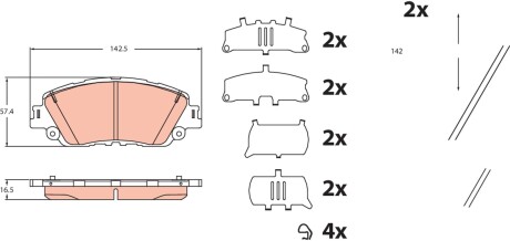 Гальмівні колодки дискові LEXUS/TOYOTA ES/UX/Camry/RAV4 "F "17>> TRW GDB2488