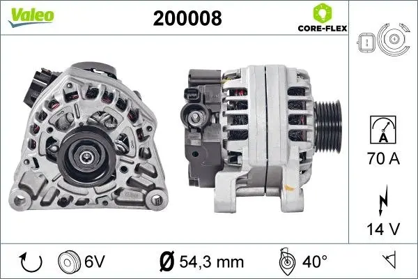 VALEO CITROEN Генератор BERLINGO MULTISPACE (B9) 1.6 08-, PEUGEOT 206 SW (2E/K) 1.4 02-07, FIAT SCUDO (220_) 1.9 D 98-06 Valeo 200008 (фото 1)