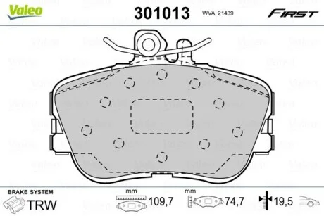 Тормозные колодки дисковые MERCEDES C-Class "1,8-2,8 "F "93-01 Valeo 301013