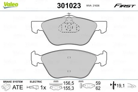 Тормозные колодки дисковые ALFA/FIAT 145-147/155/156/166/Bravo/Coupe/Marea "1,6-2,5 "F "95-10 Valeo 301023
