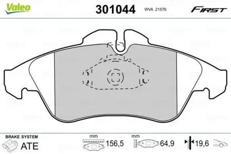 Тормозные колодки дисковые MB/VW Sprinter/V-Class/Vito/LT "2,0-2,9 "F "95-06 Valeo 301044