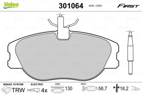 Тормозные колодки дисковые CITROEN/FIAT/LANCIA/PEUGEOT Jumpy/Scudo/806/Expert "1,6-2,1 "F "94-06 Valeo 301064