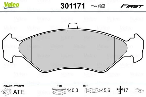 Тормозные колодки дисковые FORD Fiesta "1,0-1,8 "F "89-08 Valeo 301171 (фото 1)