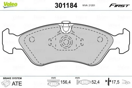Тормозные колодки дисковые DAEWOO/OPEL Lanos/Nexia/AstraF/OmegaA/VectraAB "1,4-2,4 "F "86-05 Valeo 301184