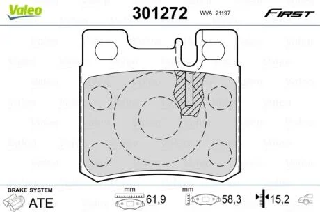 Гальмівні колодки дискові MERCEDES 190/Cabriolet/C-Class/E-Class/Kombi/SL/SLK "1,8-5,0 "R "85-01 Valeo 301272
