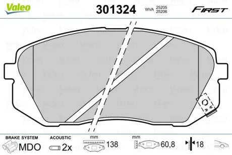 Тормозные колодки дисковые HYUNDAI/KIA i40/Soul/Sportage "1,6-2,0 "F "10>> Valeo 301324