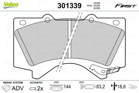 Тормозные колодки дисковые TOYOTA LandCruiser/Prado "2,8-4,7 "F "08>> Valeo 301339