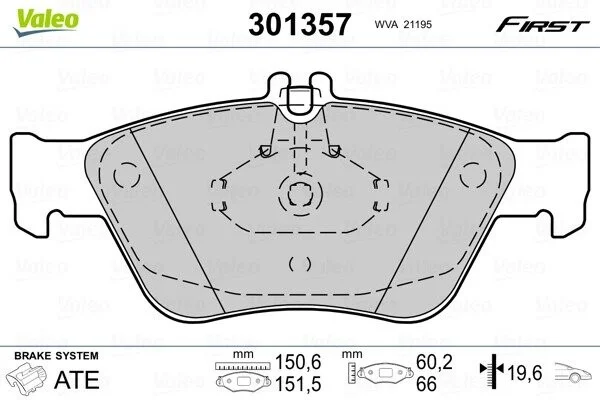Тормозные колодки дисковые MERCEDES CLK/E-Class/SLK "2,0-3,0 "F "95-04 Valeo 301357 (фото 1)