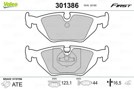 Гальмівні колодки дискові BMW 3/Z1/Z3 "1,6-3,0 "R "88-03 Valeo 301386