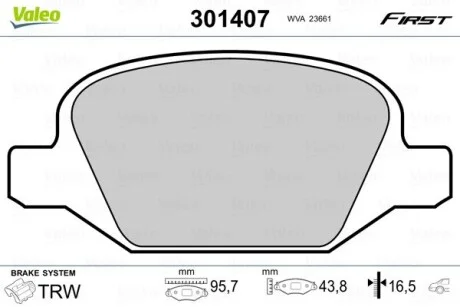 Тормозные колодки дисковые ALFA/FIAT/LANCIA 147/156/GT/Linea/Lybra "1,4-3,2 "R "97>> Valeo 301407