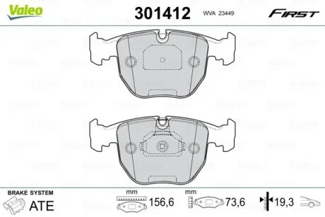 Тормозные колодки дисковые BMW 5/7/X3/X5 "2,0-5,0 "F "94-11 Valeo 301412