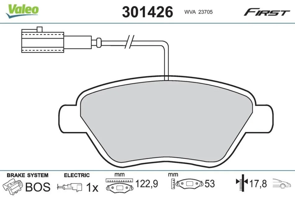 Тормозные колодки дисковые ALFA/CITROEN/FIAT/PEUGEOT Mito/Bravo/Doblo/Bipper "1,2-1,9 "F "01>> Valeo 301426 (фото 1)