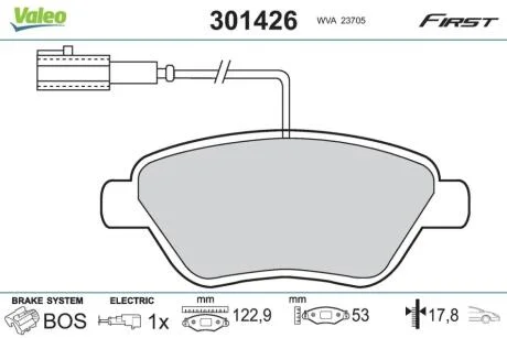 Гальмівні колодки дискові ALFA/CITROEN/FIAT/PEUGEOT Mito/Bravo/Doblo/Bipper "1,2-1,9 "F "01>> Valeo 301426