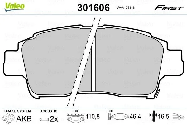 Гальмівні колодки дискові TOYOTA Yaris "1,0-1,4 "F "99-05 Valeo 301606 (фото 1)