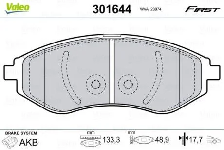 Гальмівні колодки First CHEVROLET/DAEWOO Aveo/Kalos "F "02>> Valeo 301644