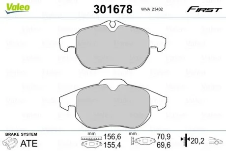 Тормозные колодки дисковые CADILLAC/FIAT/HYUNDAI/OPEL/SAAB BLS/GSantaFe/VectraC "1,6-3,2 "F "02>> Valeo 301678