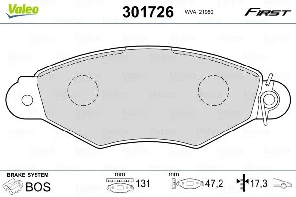 Тормозные колодки дисковые CITROEN/NISSAN/PEUGEOT/RENAULT Xsara/Kubistar/Kangoo "1,2-1,9 "F "93>> Valeo 301726 (фото 1)