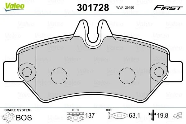 Гальмівні колодки дискові MB/VW Sprinter/Crafter "1,8-3,5 "R "06>> Valeo 301728 (фото 1)