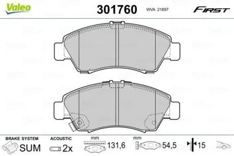 Гальмівні колодки дискові HONDA Civic/Jazz/Logo "1,2-1,6 "F "91-08 Valeo 301760