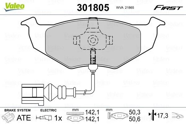 Тормозные колодки дисковые VAG Fabia/Polo "1,0-1,9 "F "99-14 Valeo 301805 (фото 1)