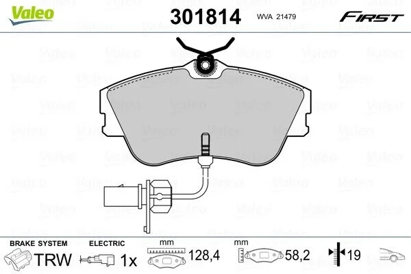 Гальмівні колодки дискові VW Transporter "1,9-2,5 "F "90-03 Valeo 301814 (фото 1)