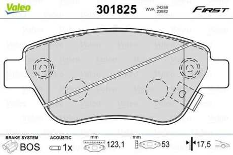 Тормозные колодки дисковые FIAT/OPEL Doblo/Adam/CorsaD "1,0-1,9 "F "06>> Valeo 301825