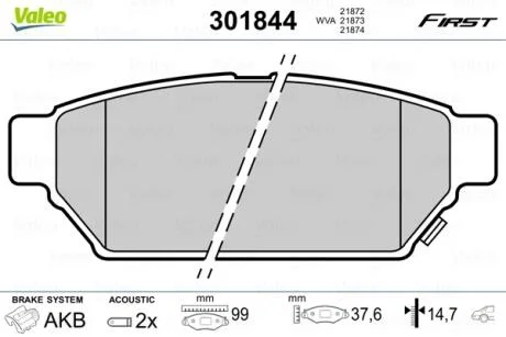 Тормозные колодки дисковые MITSUBISHI/PROTON Carisma/Lancer/Mirage/Colt/Persona "1,3-1,8 "R "91-06 Valeo 301844