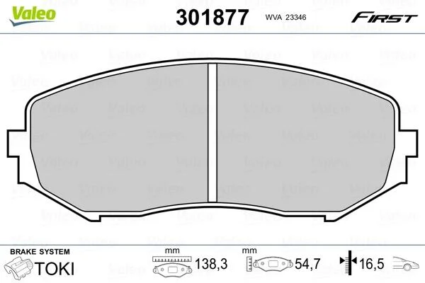 Тормозные колодки дисковые SUZUKI GrandVitara "1,6-1,9 "F "05>> Valeo 301877 (фото 1)
