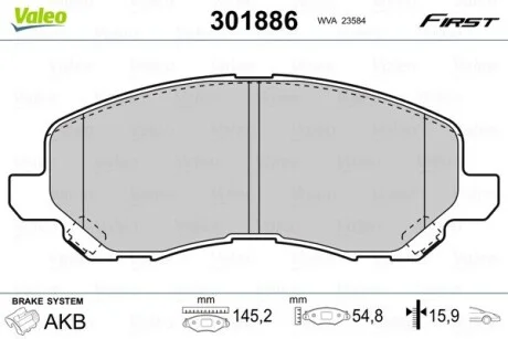 Тормозные колодки дисковые CHRYSLER/CITROEN/JEEP/MITSUBISHI/PEUGEOT Patriot/Galant "1,3-3,0 "F "99>> Valeo 301886