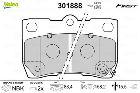 Тормозные колодки дисковые LEXUS GS/IS "2,2-4,3 "R "05-13 Valeo 301888