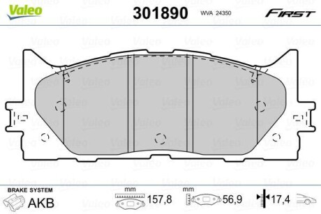 Гальмівні колодки дискові TOYOTA Camry "2,4-3,5 "F "06>> Valeo 301890