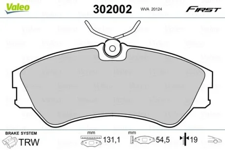 Тормозные колодки дисковые VW Transporter "F "90-03 Valeo 302002