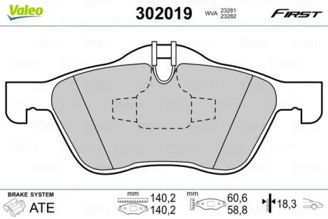 Тормозные колодки дисковые MINI Cooper/One "1,4-1,6 "F "01-07 Valeo 302019