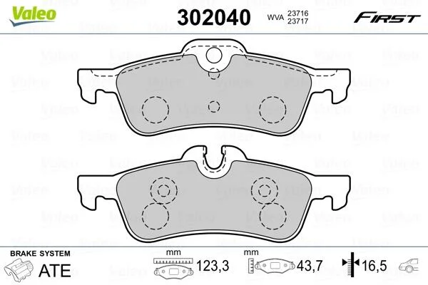 Тормозные колодки дисковые MINI Cooper/One/Works "1,4-1,6 "R "01-07 Valeo 302040 (фото 1)