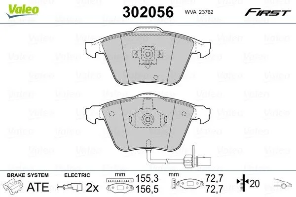 Тормозные колодки дисковые AUDI A6 "2,7 "F "00-05 Valeo 302056 (фото 1)