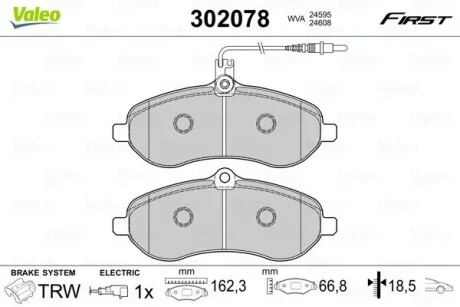 Тормозные колодки дисковые CITROEN/FIAT/LANCIA/PEUGEOT/TOYOTA Jumpy/Scudo/Expert/Proace "F "02>> Valeo 302078