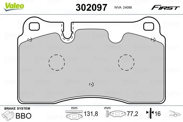 Тормозные колодки дисковые VAG A3/TT/Leon/Touareg "2,0-4,2 "F "02>> Valeo 302097 (фото 1)