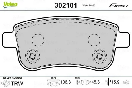 Гальмівні колодки дискові RENAULT Fluence/GrandScenic/Megane/Scenic "1,2-2,0 "R "08>> Valeo 302101
