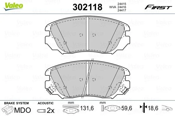 Тормозные колодки дисковые CHEVROLET/OPEL Malibu/InsigniaA "1,4-2,4 "F "12>> Valeo 302118 (фото 1)