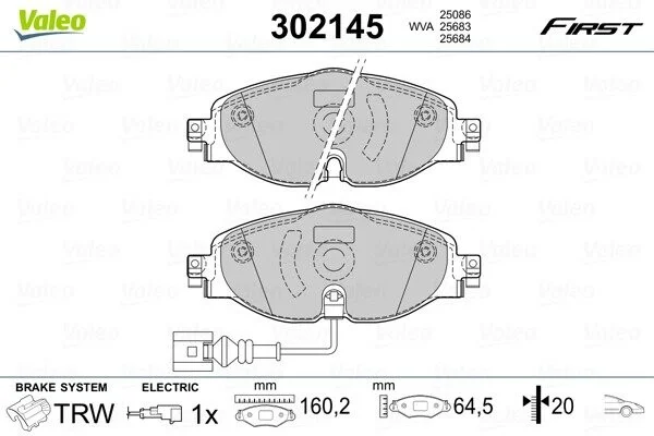 Тормозные колодки дисковые VAG A3/Q2/TT/Octavia/Golf/Passat/Tiguan "1,0-2,0 "F "12>> Valeo 302145 (фото 1)