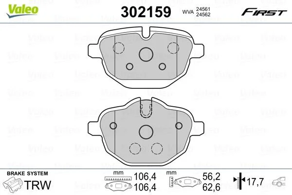 Тормозные колодки дисковые BMW 5/7/i8/X3/X4/Z4 "1,5-3,0 "R "08>> Valeo 302159 (фото 1)