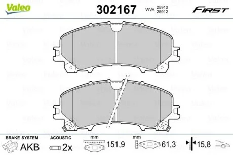 Тормозные колодки дисковые INFINITI/NISSAN/RENAULT Koleos/Q50/Q60/X-trail "1,5-3,5 "F "13>> Valeo 302167