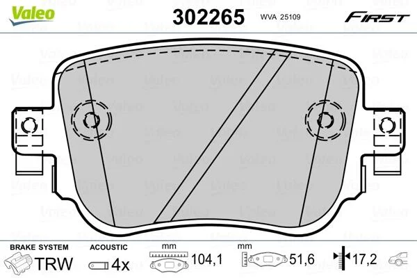 Тормозные колодки дисковые VAG/OPEL A1/Q3/Corsa/Leon/Octavia/Caddy "R "11>> Valeo 302265 (фото 1)