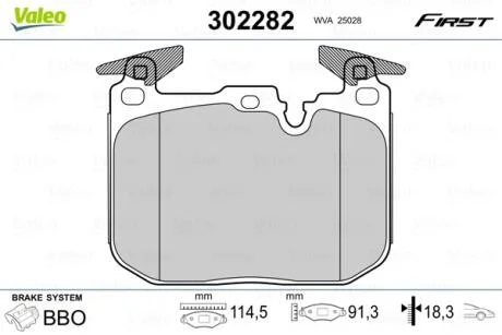 Тормозные колодки дисковые BMW 1/2/3/4 "F "11>> Valeo 302282