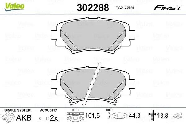 Тормозные колодки дисковые MAZDA 3 "1,5-2,2 "R "13>> Valeo 302288 (фото 1)