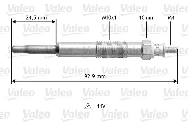 VALEO RENAULT свічка розжарювання 11V Kangoo 1,9D 97-Opel Arena 1,9D 98- Valeo 345106 (фото 1)
