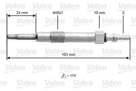 VALEO FIAT свічка розжарювання (11V) 1,9/2,4JTD: Doblo, Punto, Marea 98- ALFA OPEL 1,9CDTI 04 Valeo 345114
