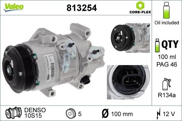 Компресор кондиціонера AVENSIS/COROLLA 2.0 D-4D 03-09 Valeo 813254 (фото 1)