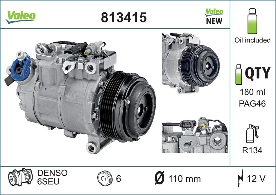 Компрессор кондиционера BMW 3 (E90)/5 (E60)/X1 (E84) 05-12 N47/N57 Valeo 813415 (фото 1)